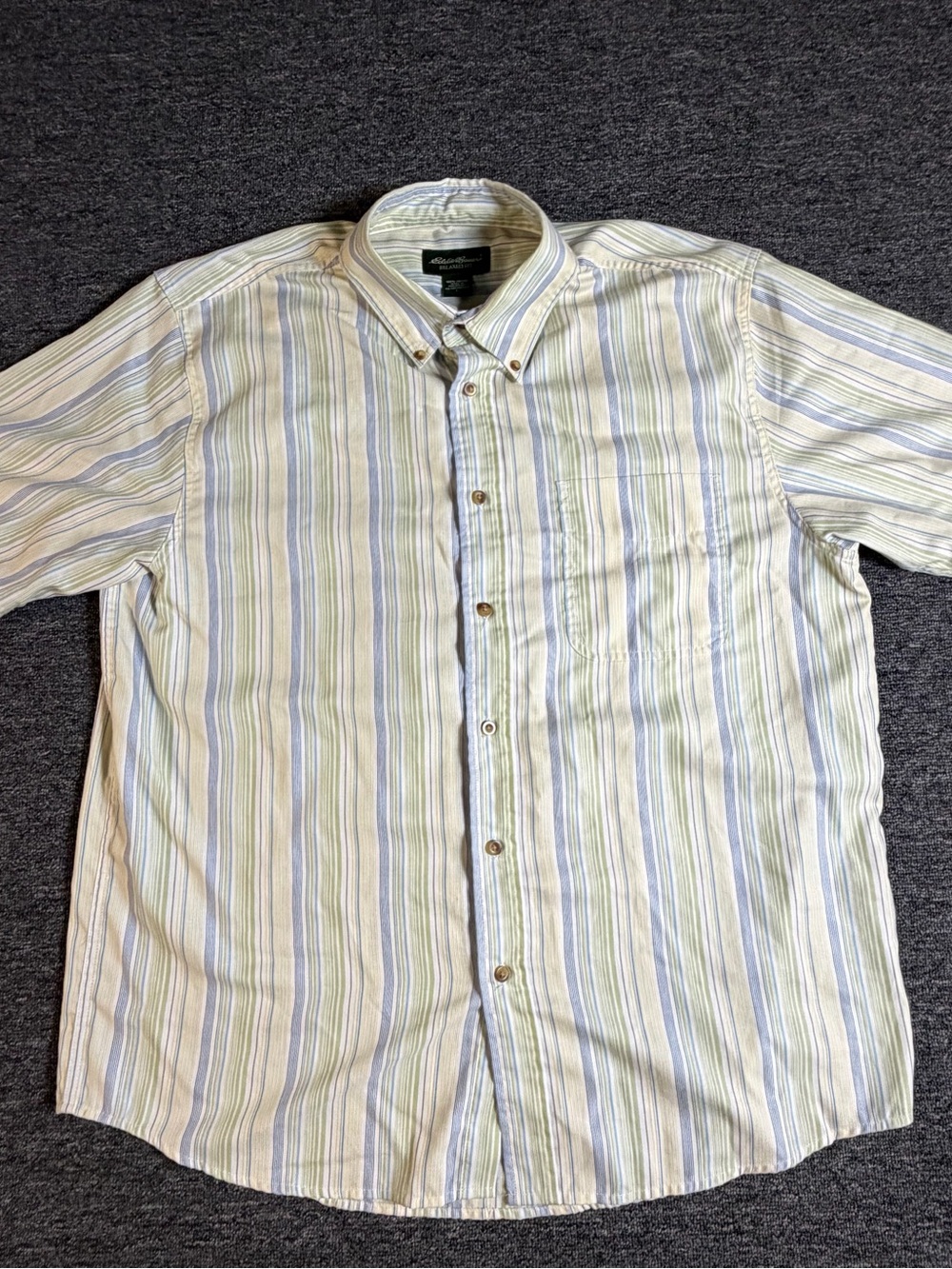 Eddie Bauer Light Blue, Green & White Vertical Stripe Button-Down Shirt